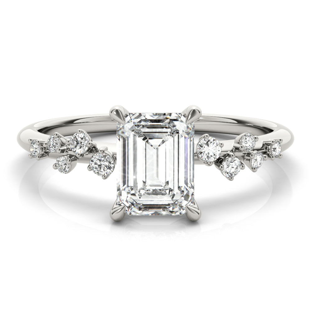 18K White Gold Emerald Diamond Fashion Ring