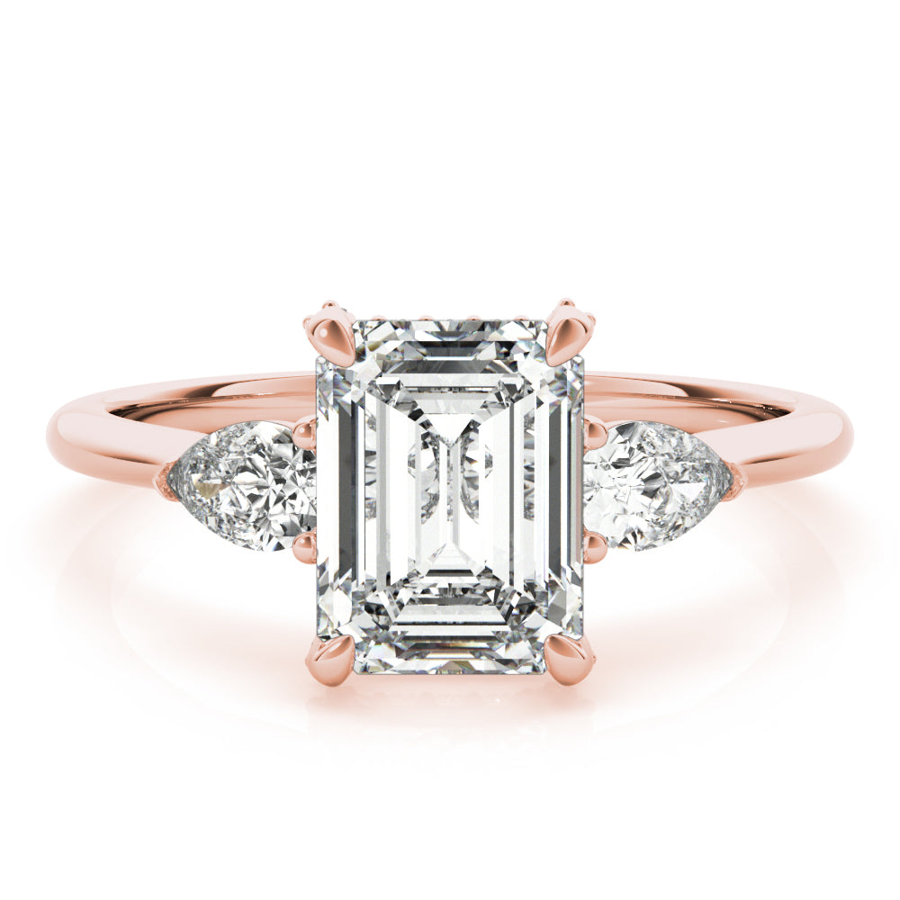 14K Rose Gold Emerald Diamond Three-Stone Ring