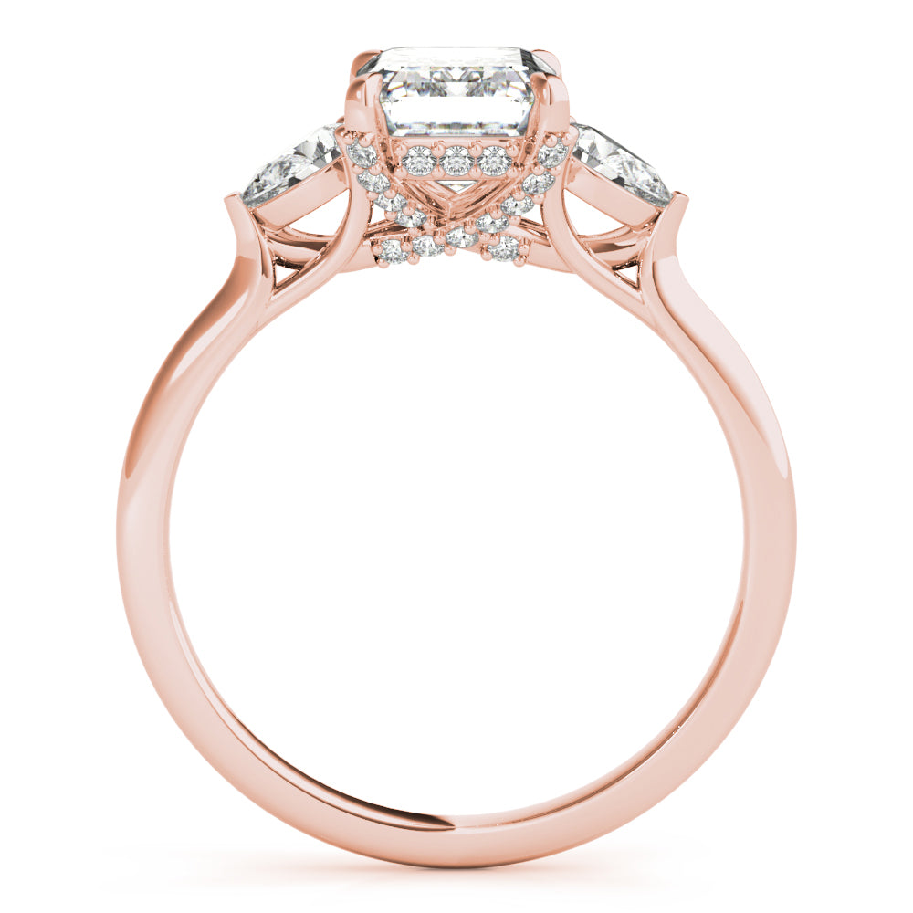 14K Rose Gold Emerald Diamond Three-Stone Ring