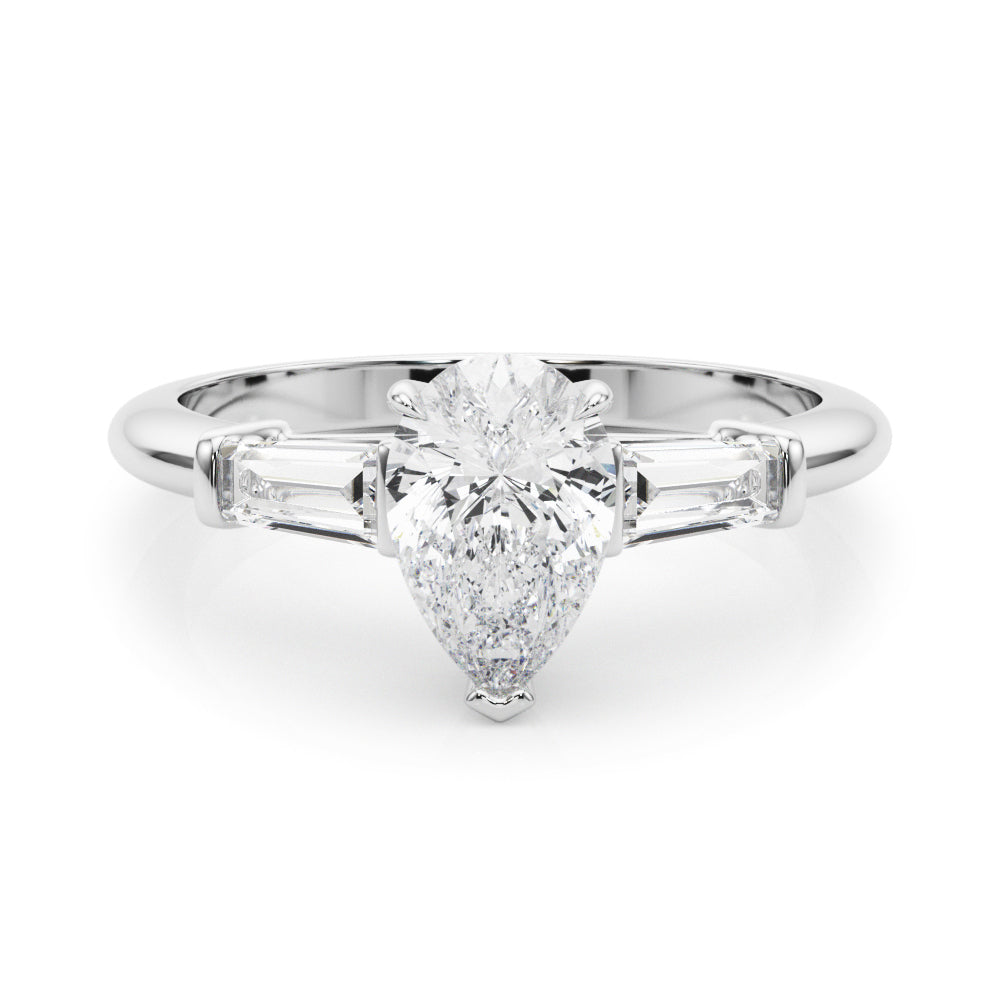 14K White Gold Diamond Engagement Ring with Side Stones