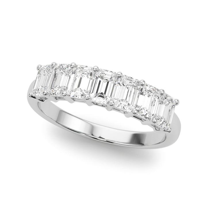 18K White Gold Multi-Diamond Emerald Wedding Band
