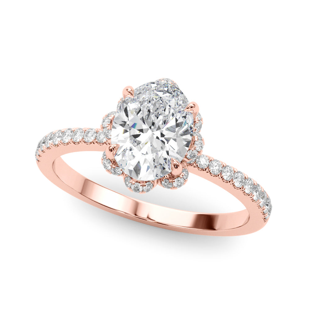 18K Rose Gold Diamond Oval Engagement Ring