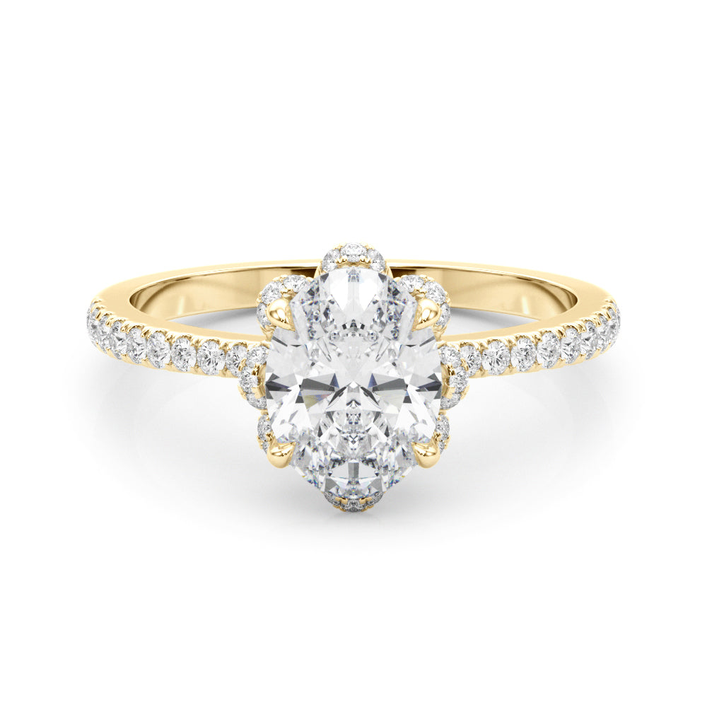 18K Yellow Gold Diamond Engagement Ring - Oval Center