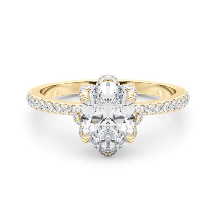 18K Yellow Gold Diamond Engagement Ring - Oval Center