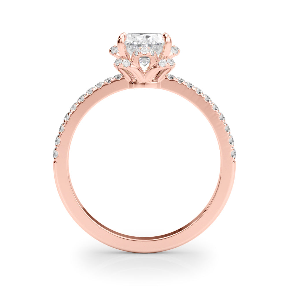 18K Rose Gold Diamond Oval Engagement Ring