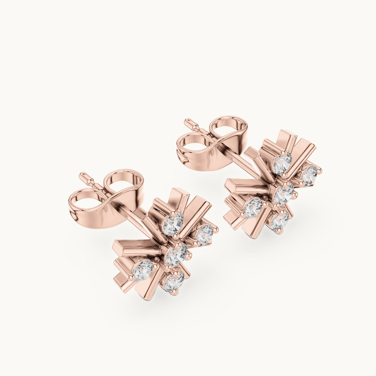 Round lab-grown diamond starburst stud earrings in rose gold, 0.32 CT TW, view 2