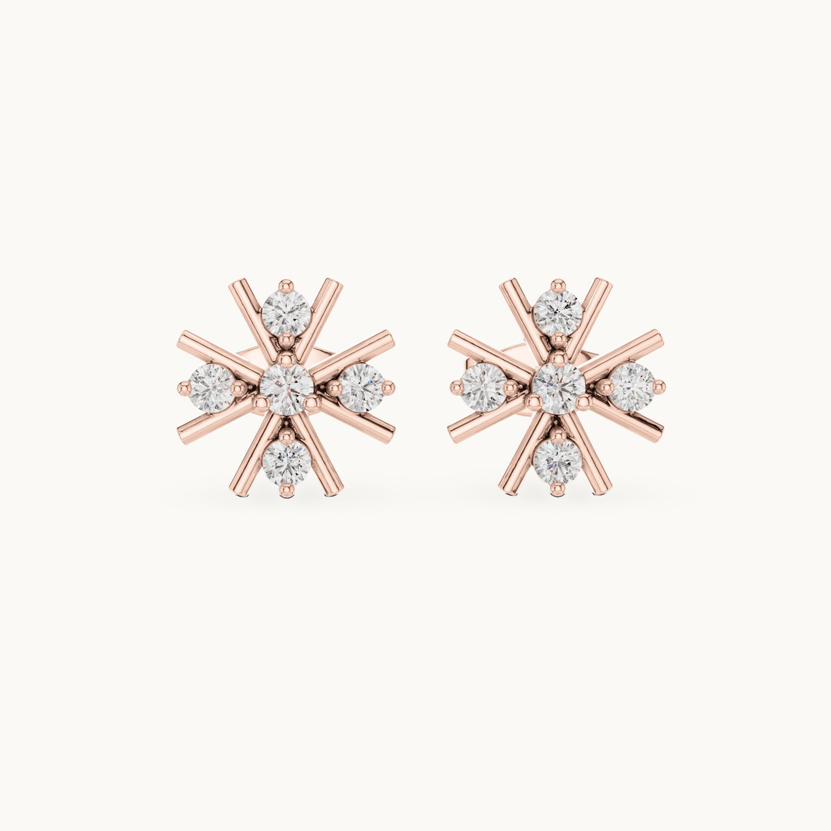 Round lab-grown diamond starburst stud earrings in rose gold, 0.32 CT TW, view 4