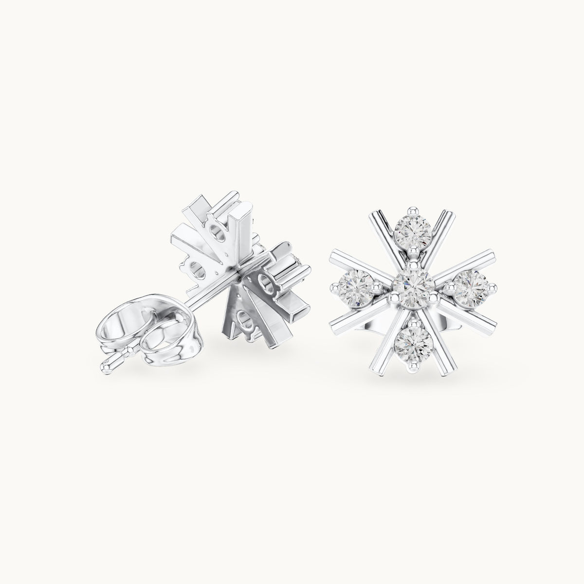 Round lab-grown diamond starburst stud earrings in white gold, 0.32 CT TW, view 1