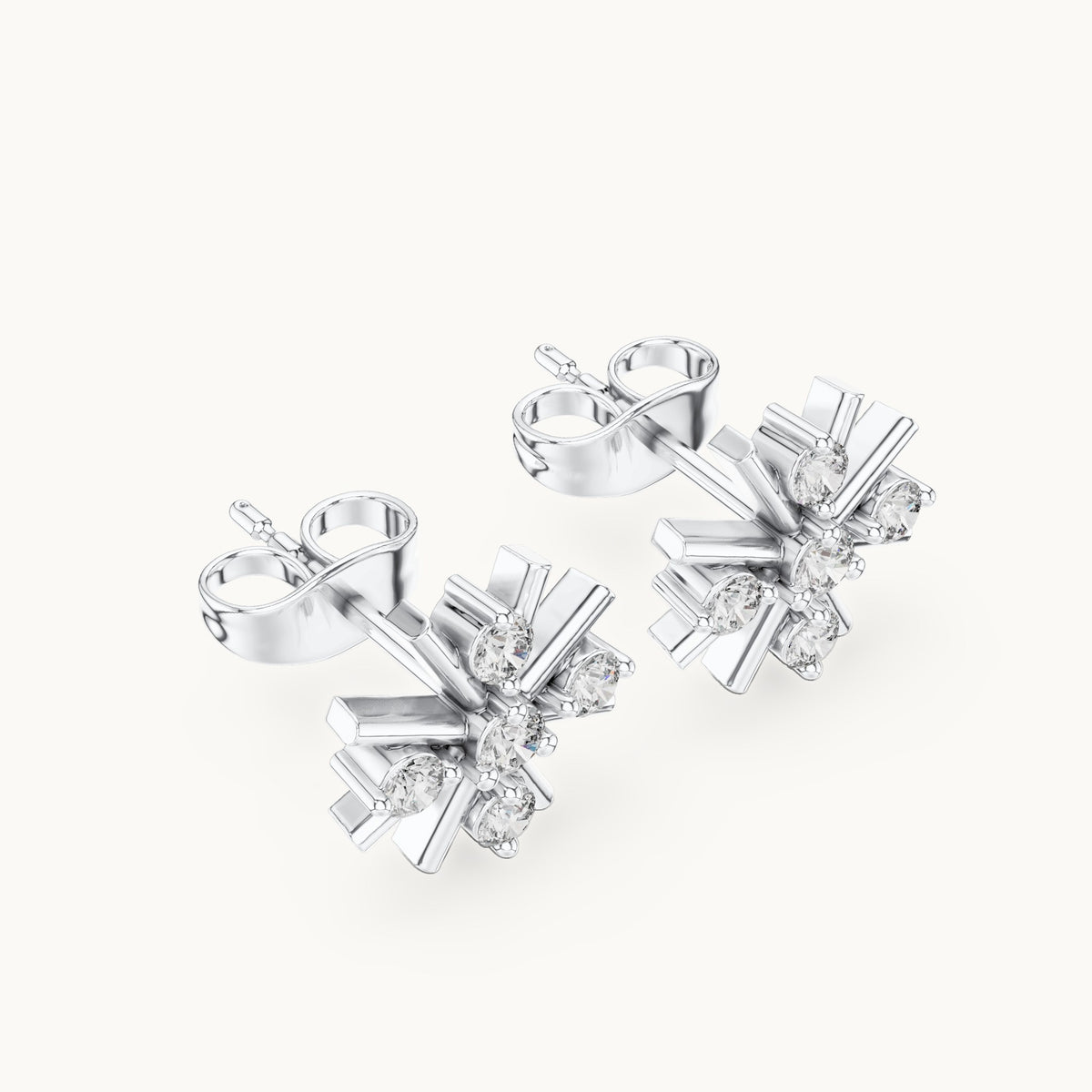 Round lab-grown diamond starburst stud earrings in white gold, 0.32 CT TW, view 2