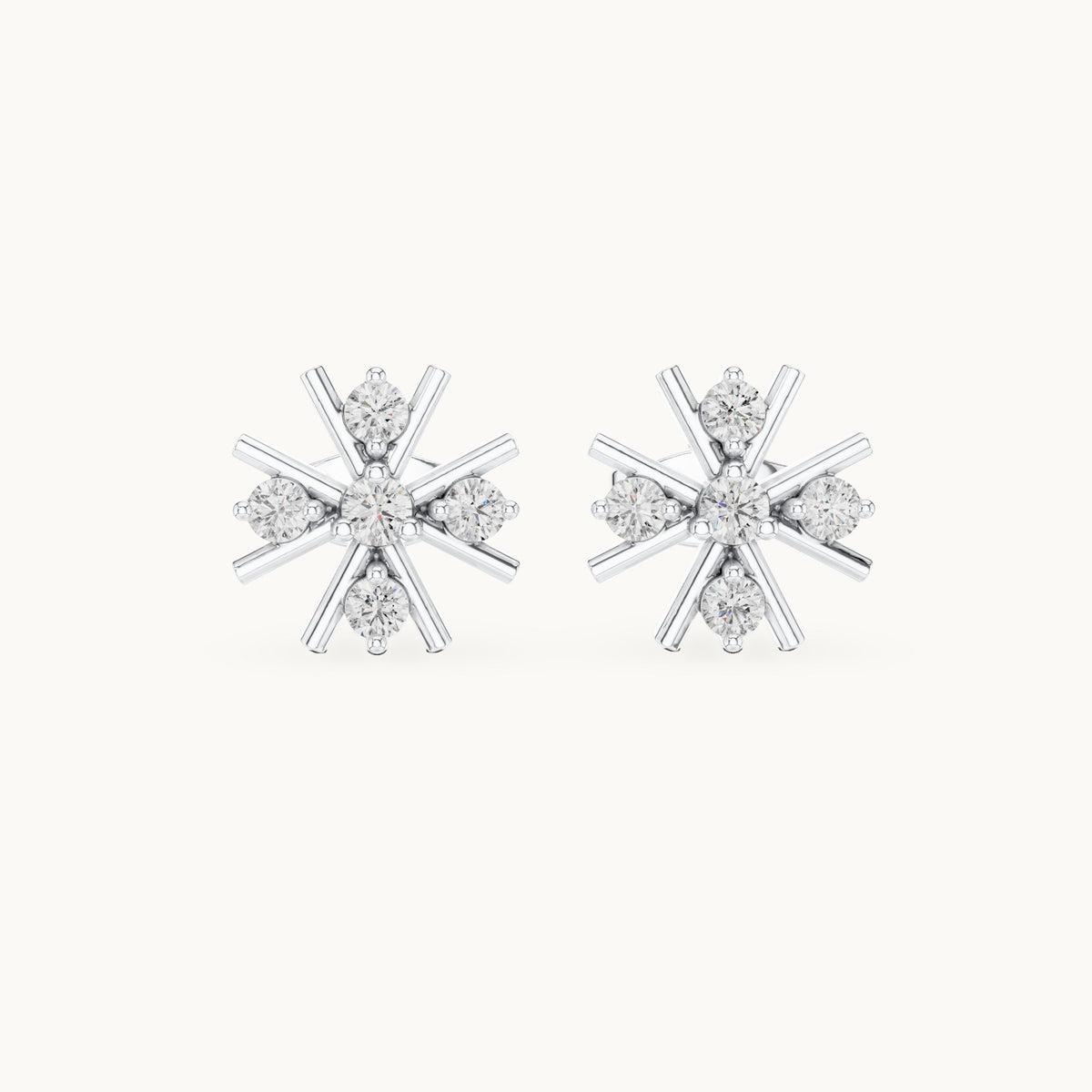 Round lab-grown diamond starburst stud earrings in white gold, 0.32 CT TW, view 4