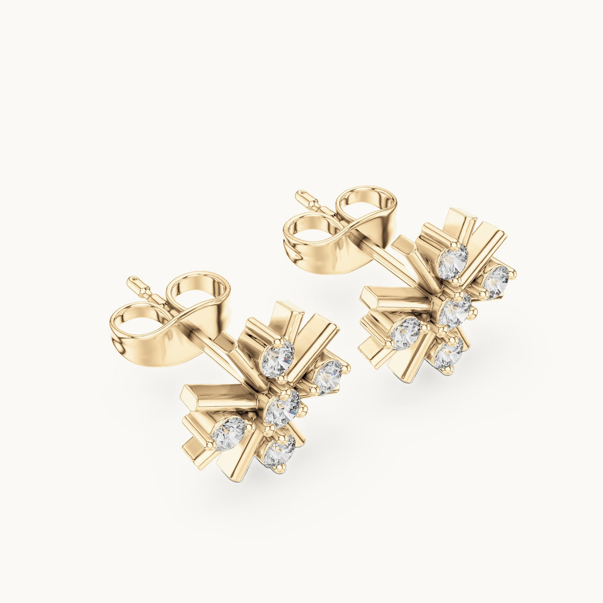 Round lab-grown diamond starburst stud earrings in yellow gold, 0.32 CT TW, view 2