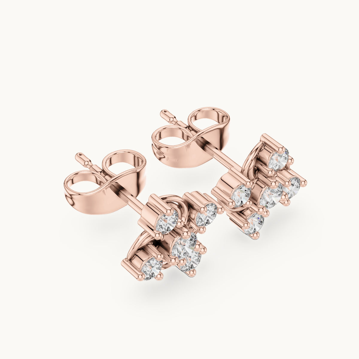 Round lab-grown diamond swirl cluster stud earrings in rose gold, 0.33 CT TW, view 2