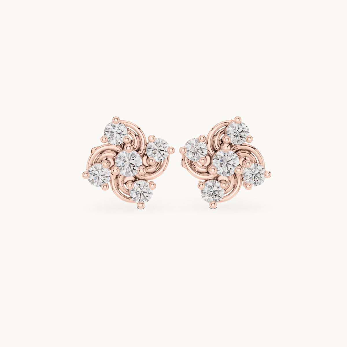 Round lab-grown diamond swirl cluster stud earrings in rose gold, 0.33 CT TW, view 4