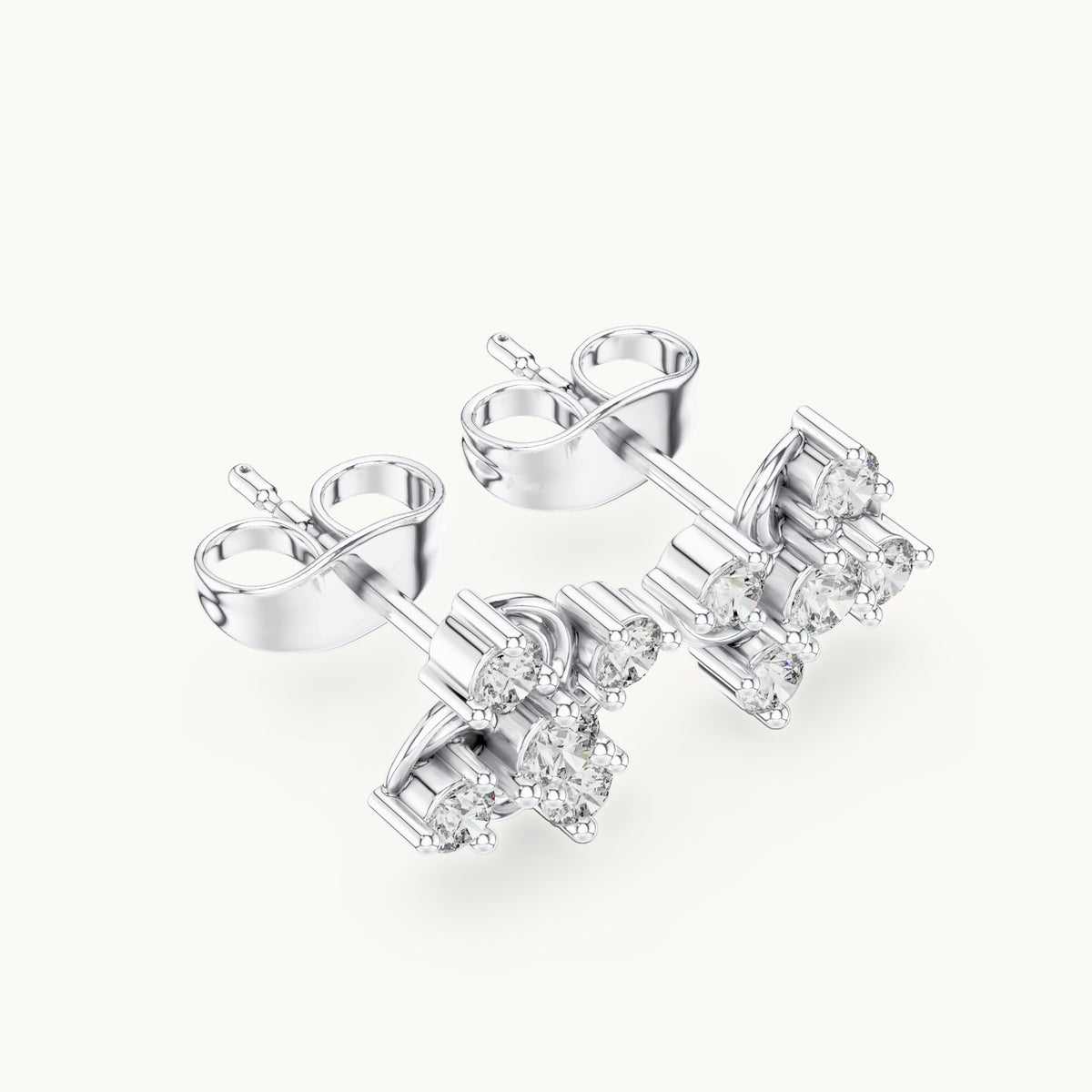 Round lab-grown diamond swirl cluster stud earrings in white gold, 0.33 CT TW, view 2