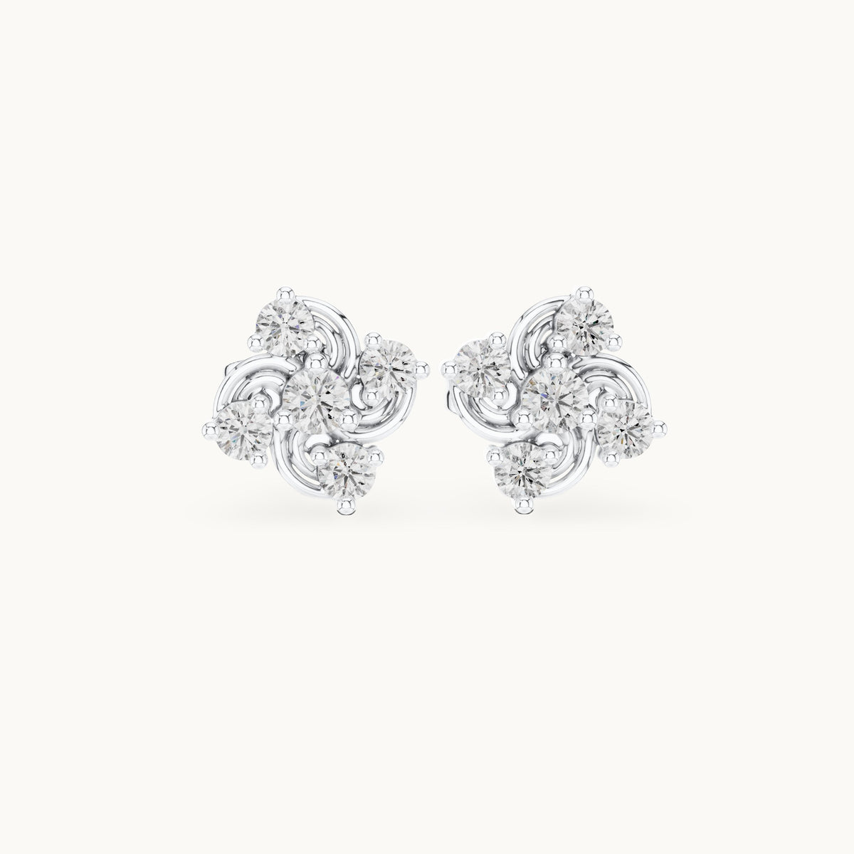Round lab-grown diamond swirl cluster stud earrings in white gold, 0.33 CT TW, view 4