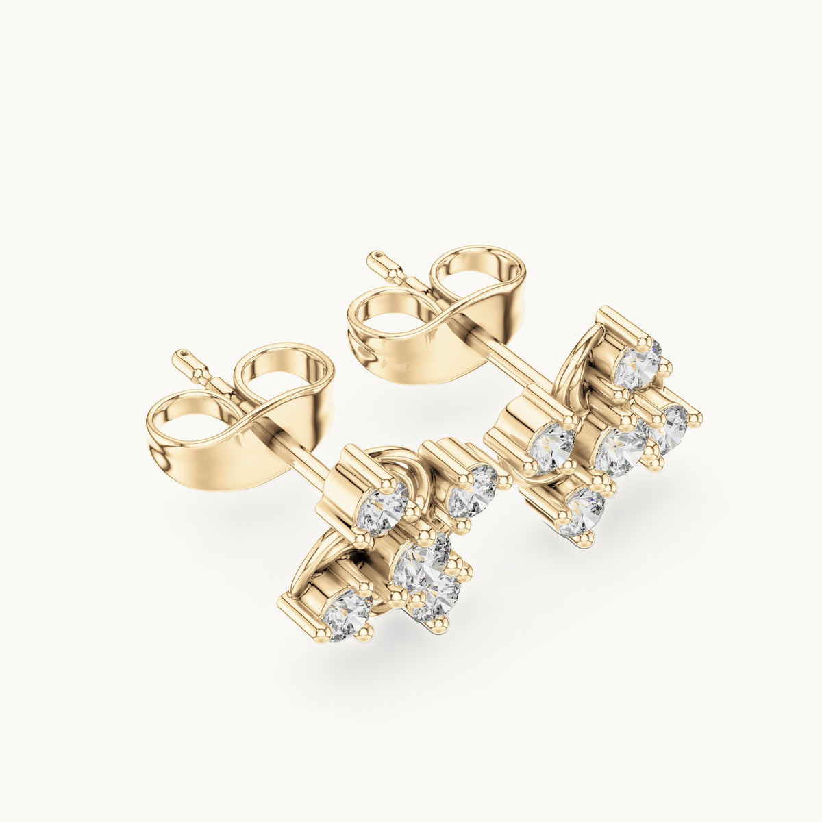 Round lab-grown diamond swirl cluster stud earrings in yellow gold, 0.33 CT TW, view 2