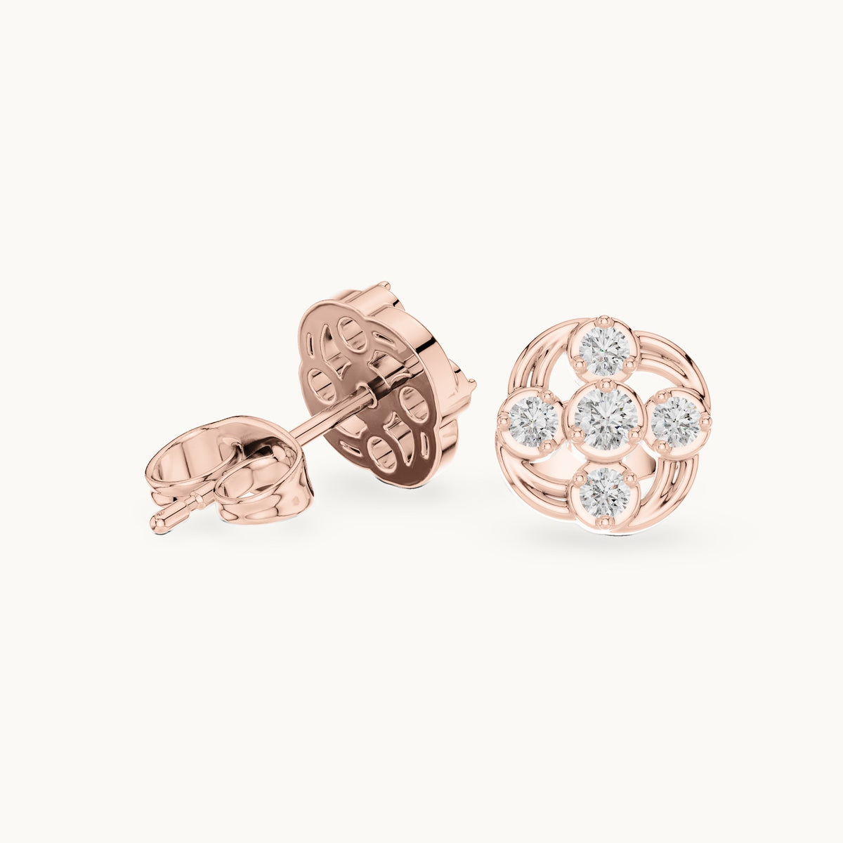 Round lab-grown diamond open frame cluster stud earrings in rose gold, 0.24 CT TW, view 1