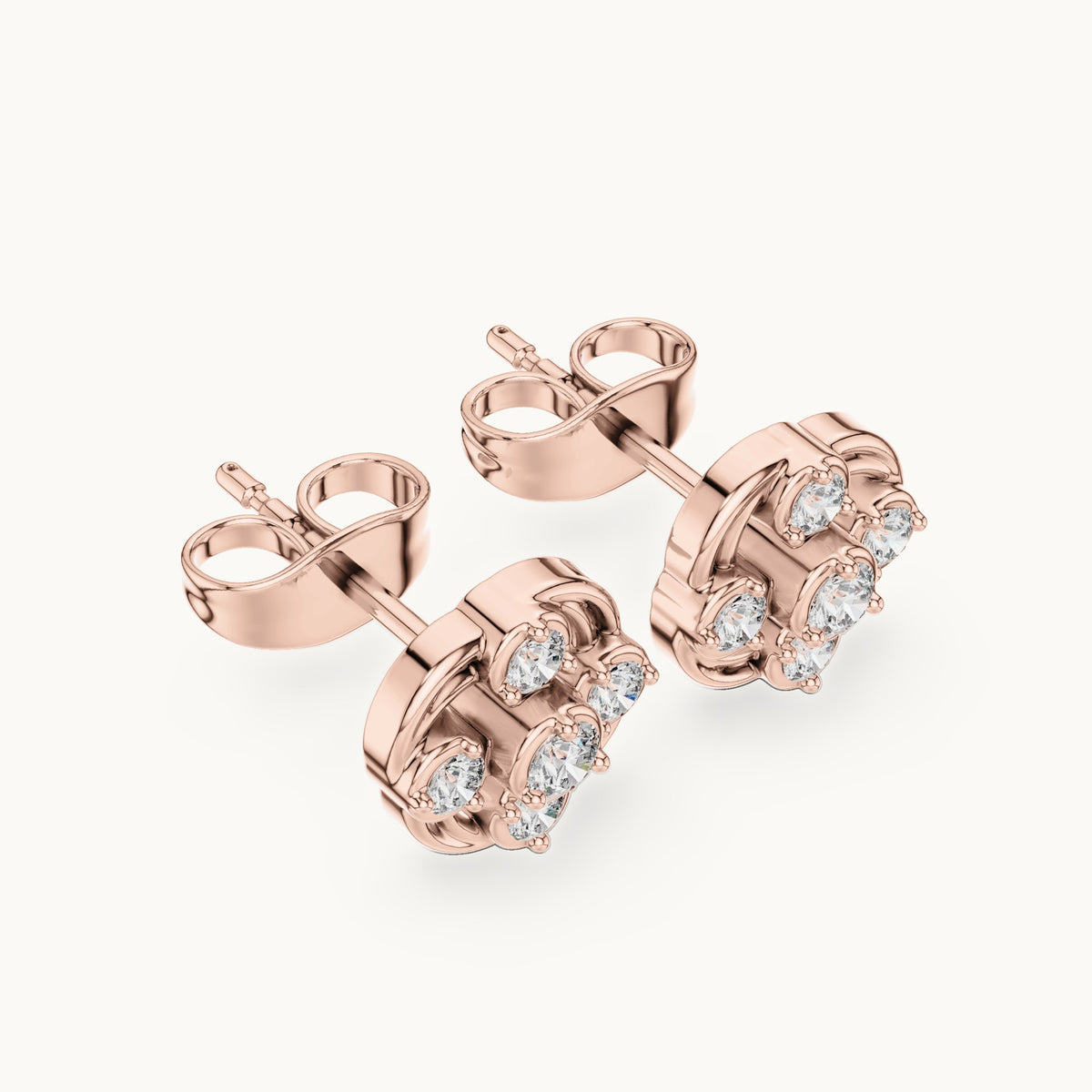Round lab-grown diamond open frame cluster stud earrings in rose gold, 0.24 CT TW, view 2