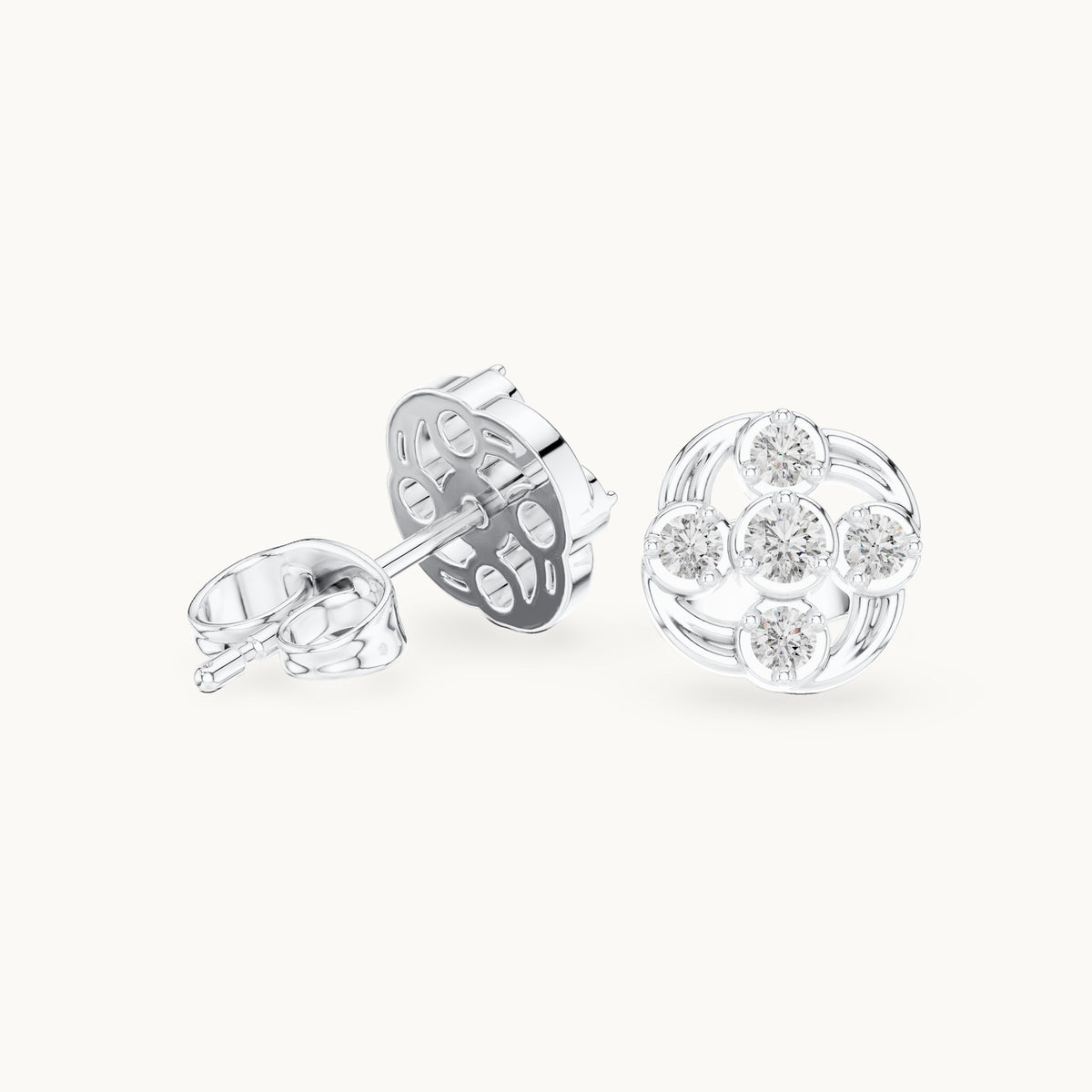 Round lab-grown diamond open frame cluster stud earrings in white gold, 0.24 CT TW, view 1