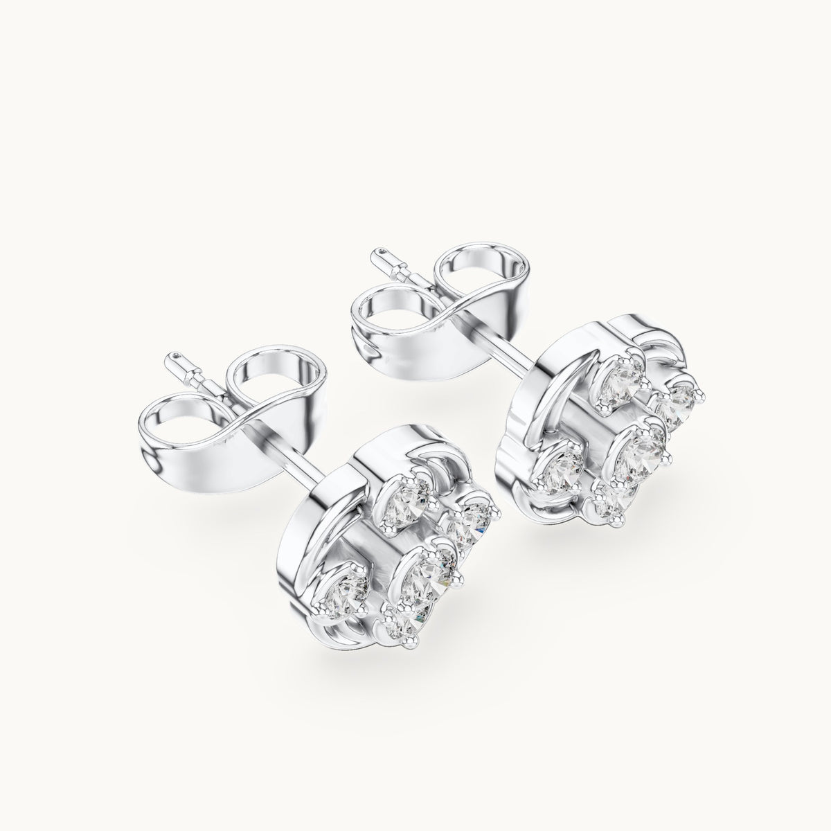 Round lab-grown diamond open frame cluster stud earrings in white gold, 0.24 CT TW, view 2