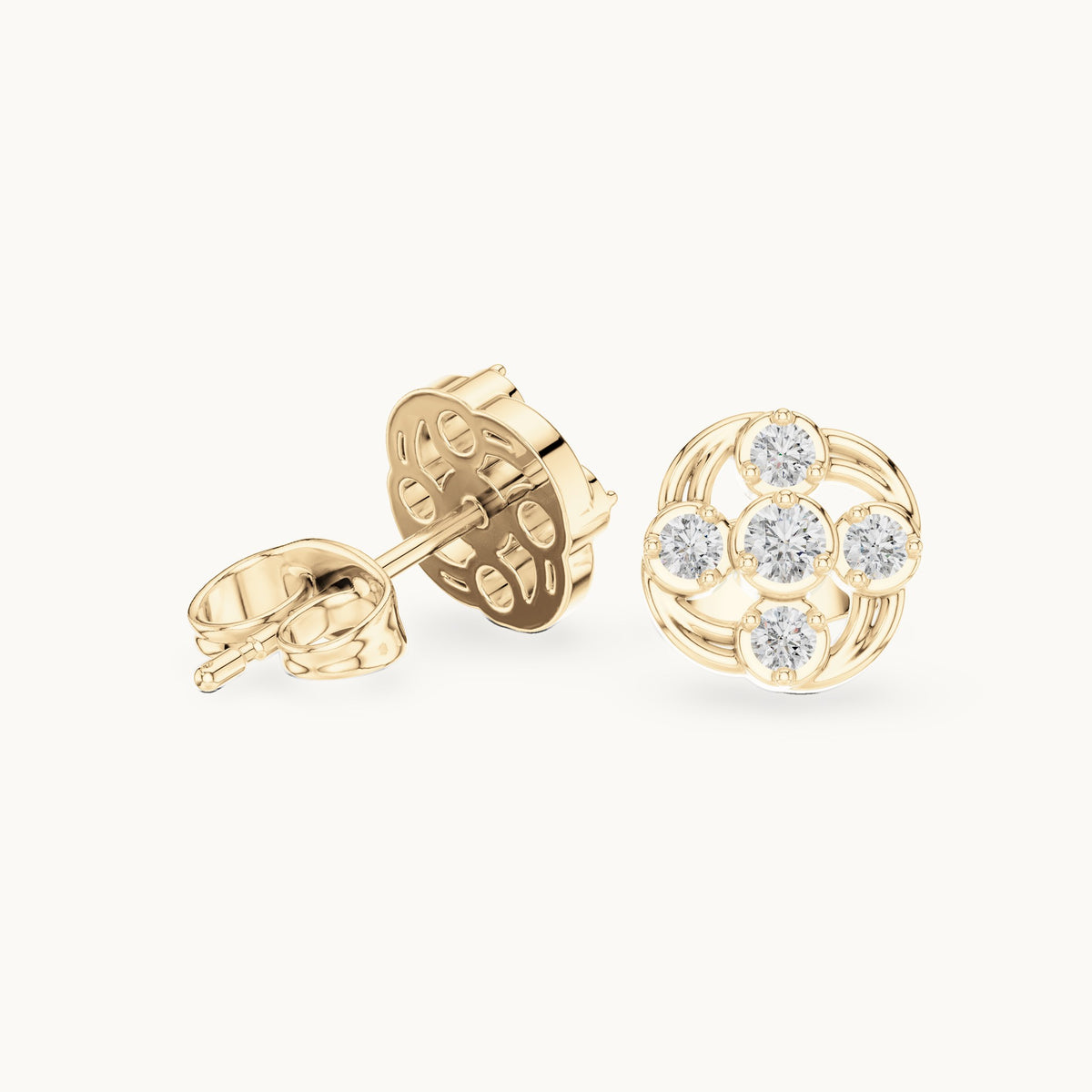 Round lab-grown diamond open frame cluster stud earrings in yellow gold, 0.24 CT TW, view 1