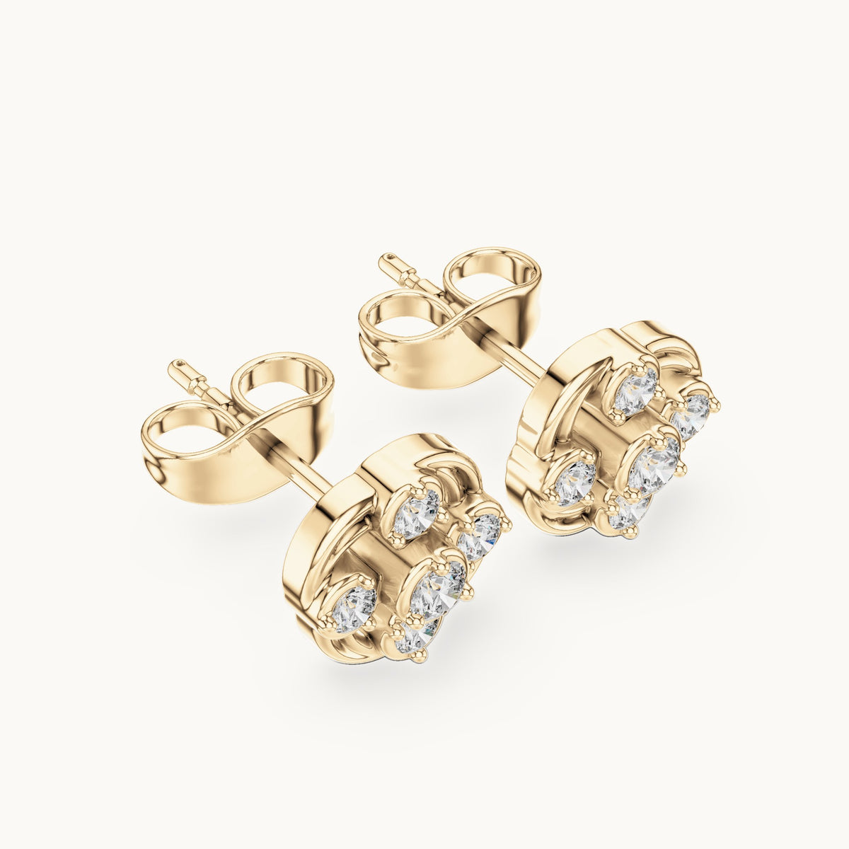 Round lab-grown diamond open frame cluster stud earrings in yellow gold, 0.24 CT TW, view 2