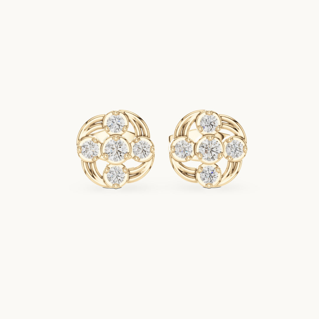 Round lab-grown diamond open frame cluster stud earrings in yellow gold, 0.24 CT TW, view 4