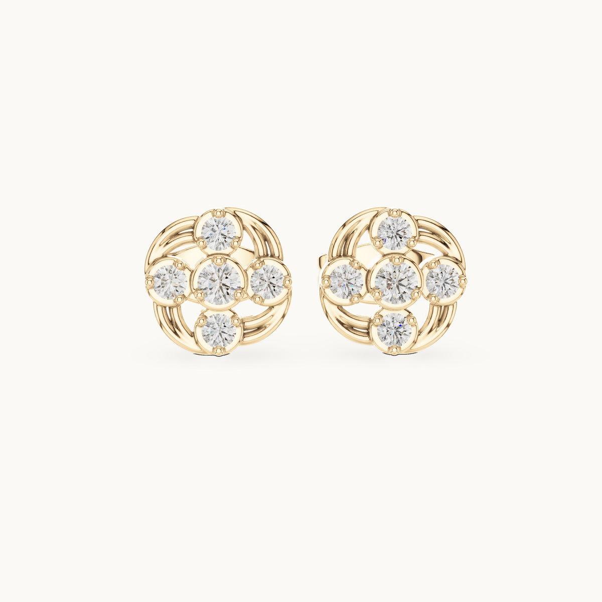 Round lab-grown diamond open frame cluster stud earrings in yellow gold, 0.24 CT TW, view 4