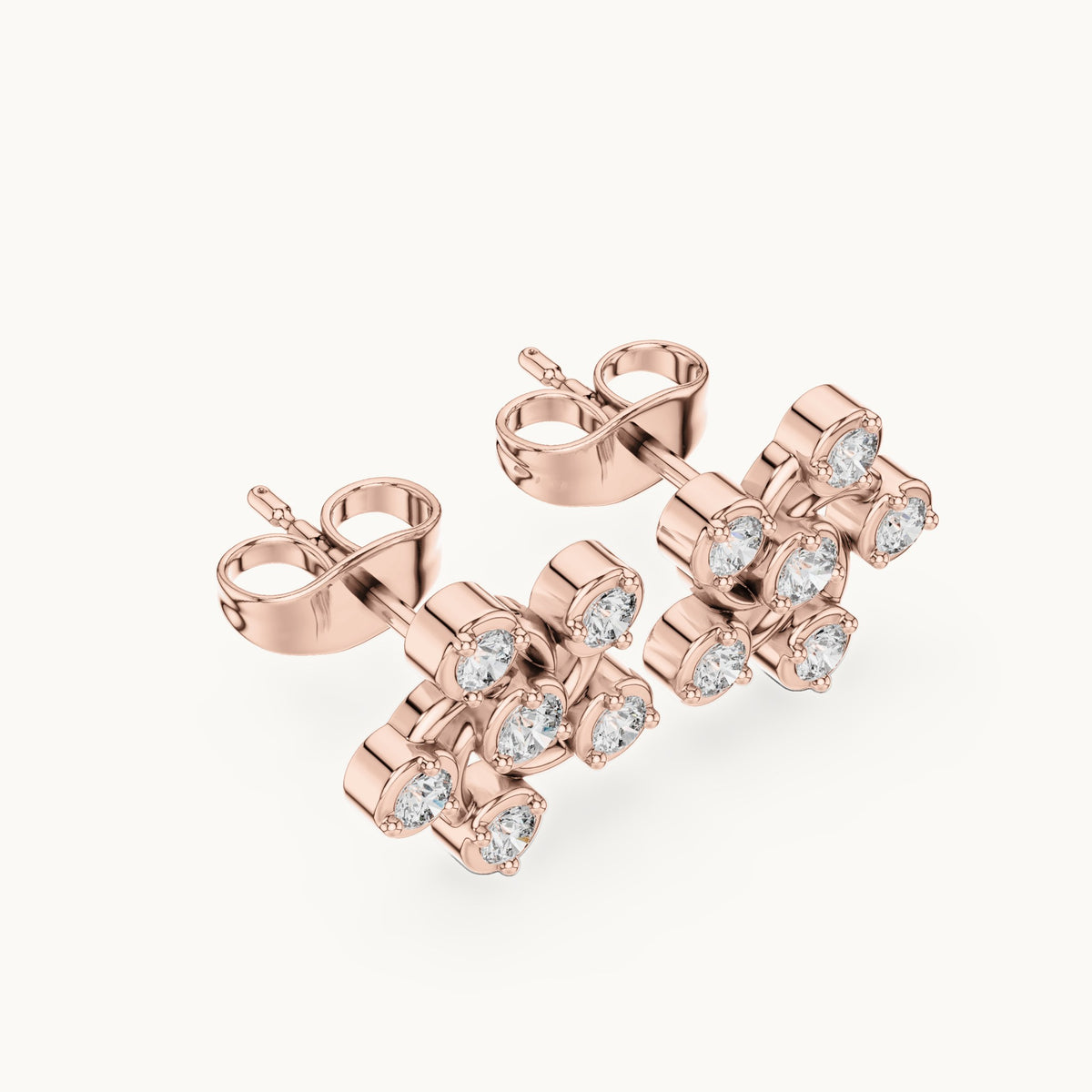 Round lab-grown diamond open pinwheel stud earrings in rose gold, 0.39 CT TW, view 2