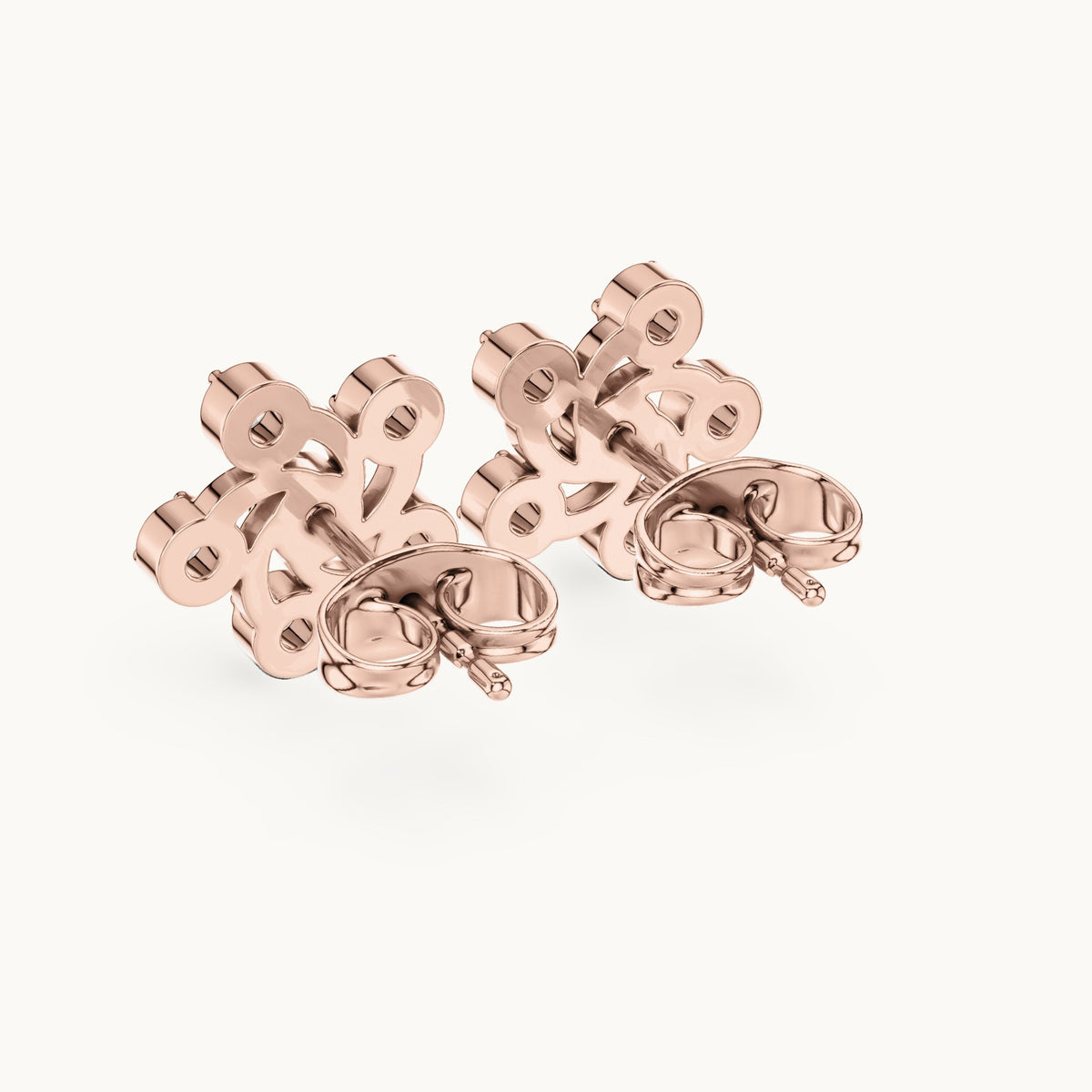 Round lab-grown diamond open pinwheel stud earrings in rose gold, 0.39 CT TW, view 3