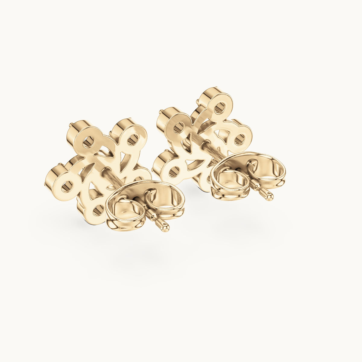 Round lab-grown diamond open pinwheel stud earrings in yellow gold, 0.39 CT TW, view 3