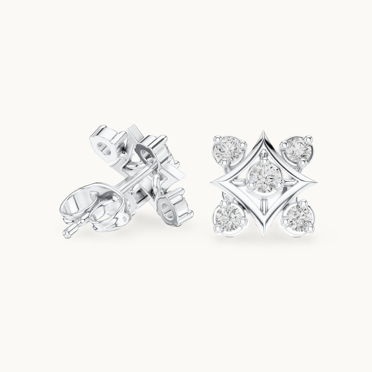 Round lab-grown diamond star frame five-stone stud earrings in white gold, 0.33 CT TW, view 1