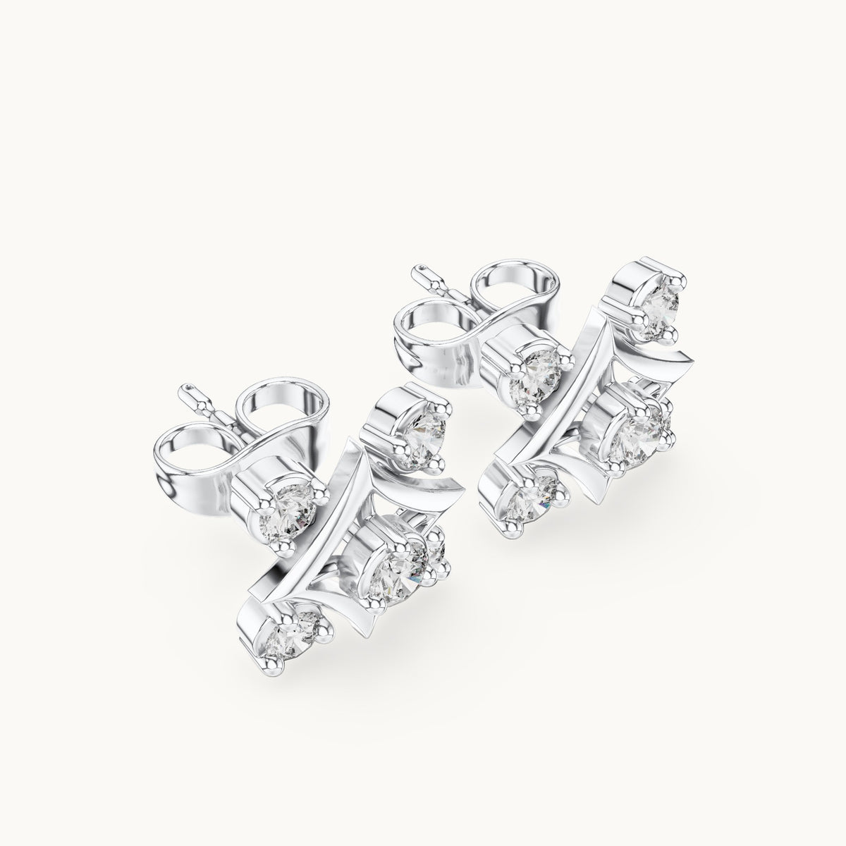 Round lab-grown diamond star frame five-stone stud earrings in white gold, 0.33 CT TW, view 2