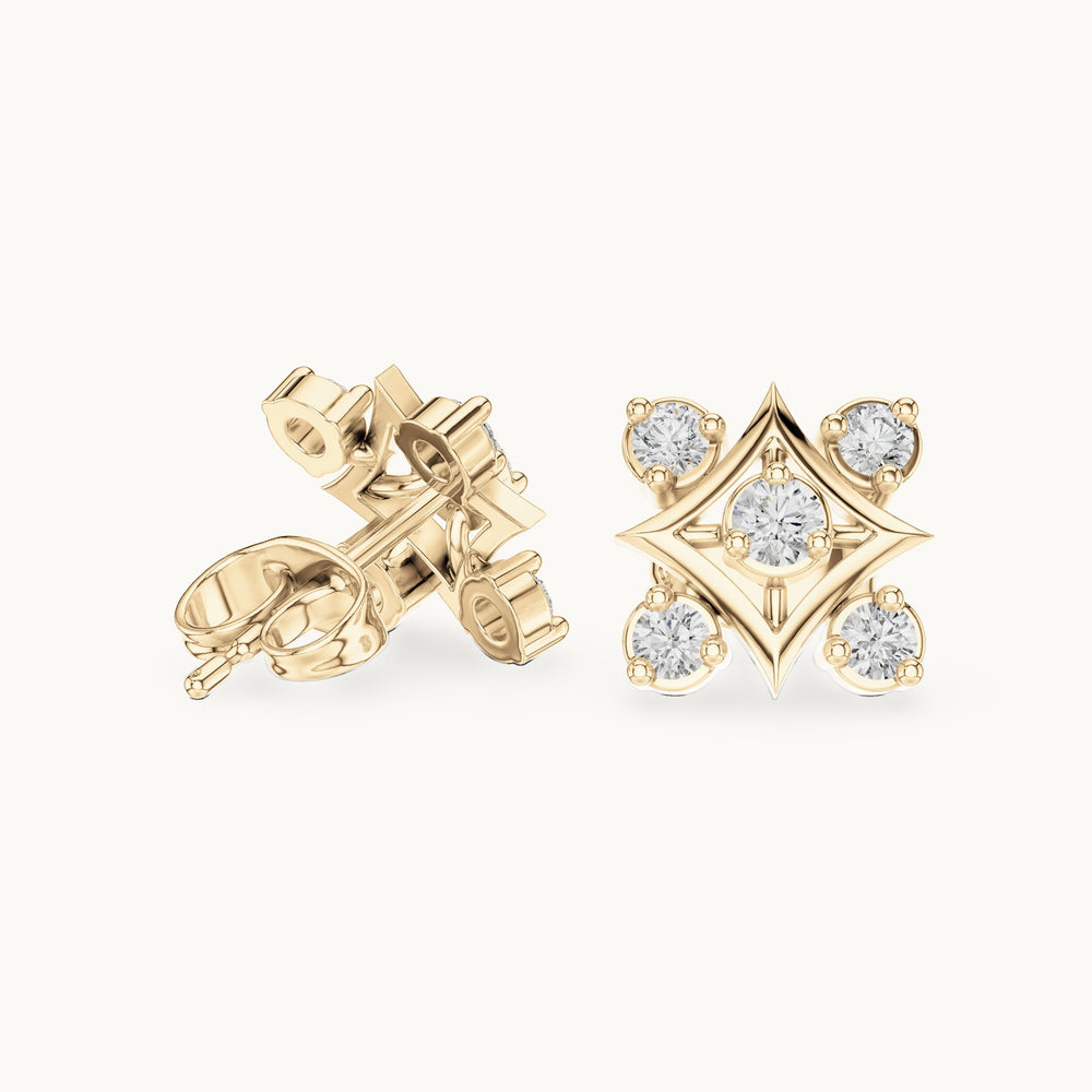 Round lab-grown diamond star frame five-stone stud earrings in yellow gold, 0.33 CT TW, view 1