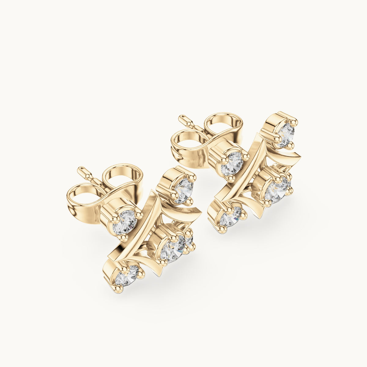 Round lab-grown diamond star frame five-stone stud earrings in yellow gold, 0.33 CT TW, view 2