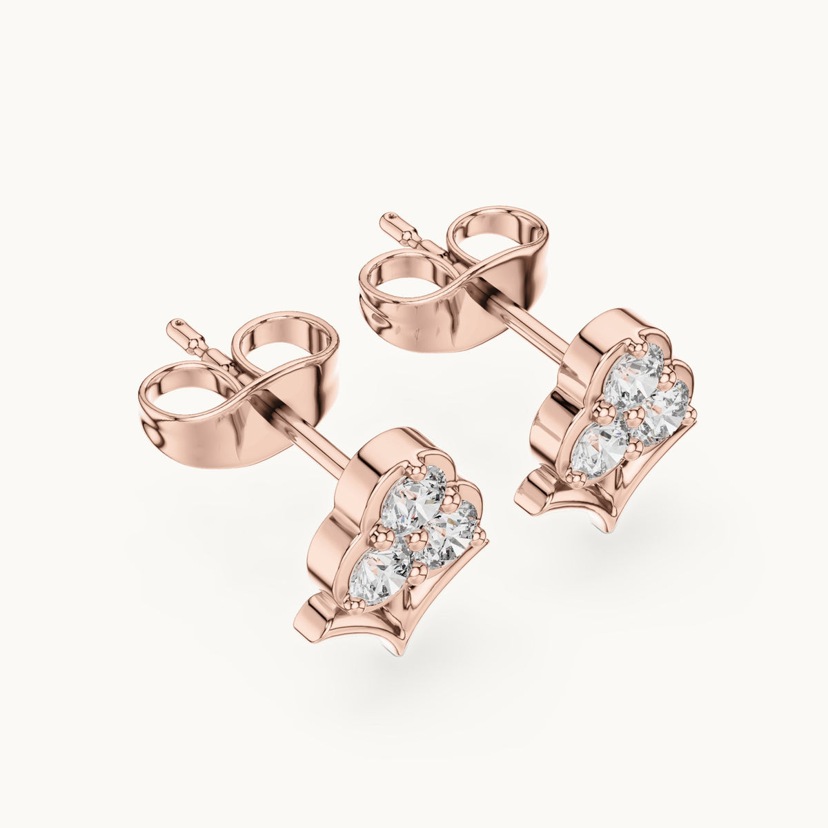 Round lab-grown diamond three-stone trefoil stud earrings in rose gold, 0.30 CT TW, view 2