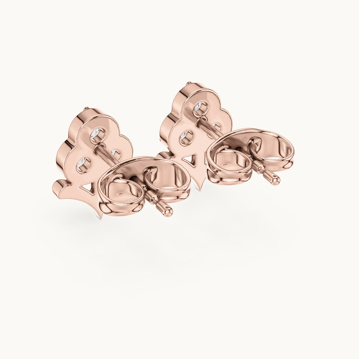 Round lab-grown diamond three-stone trefoil stud earrings in rose gold, 0.30 CT TW, view 3