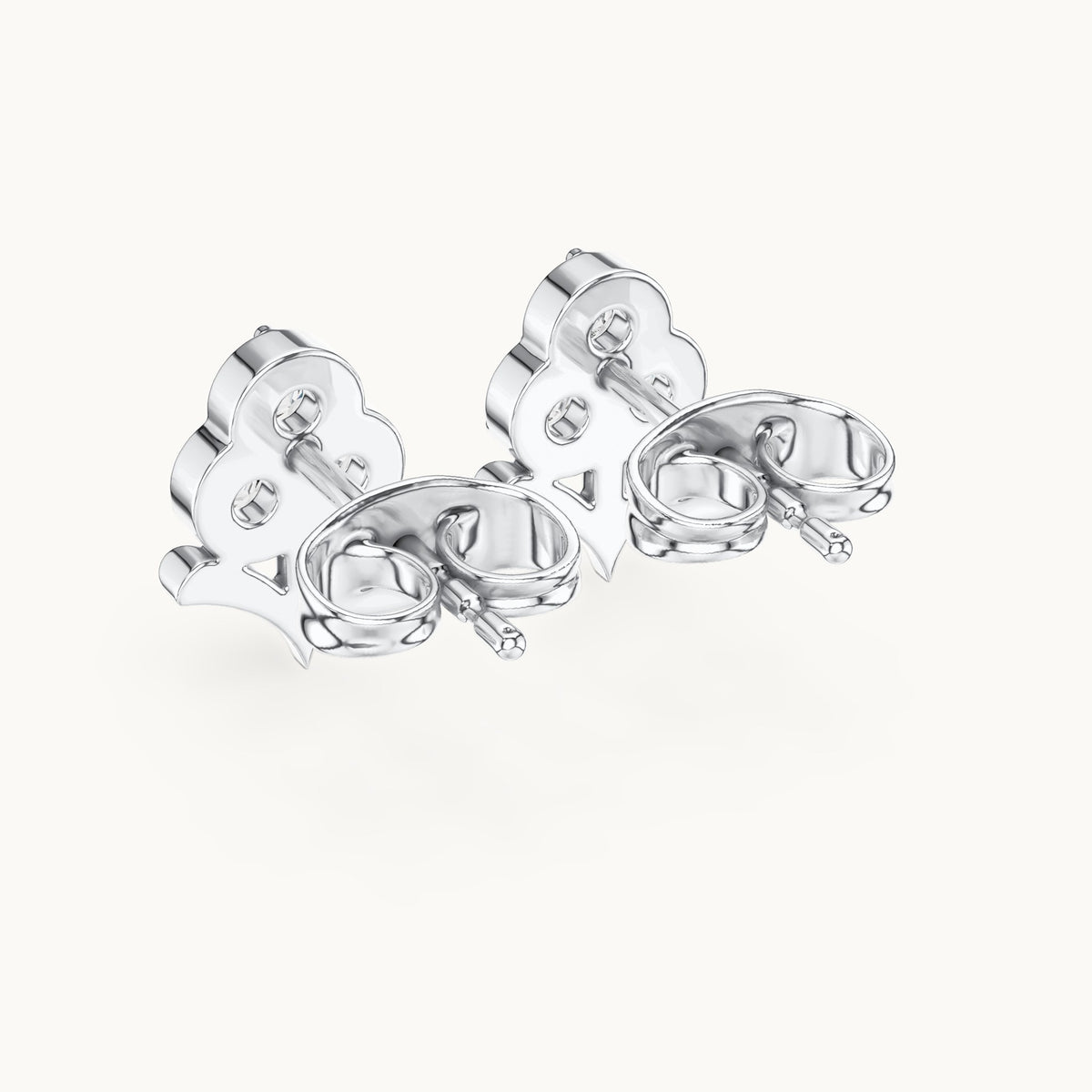 Round lab-grown diamond three-stone trefoil stud earrings in white gold, 0.30 CT TW, view 3