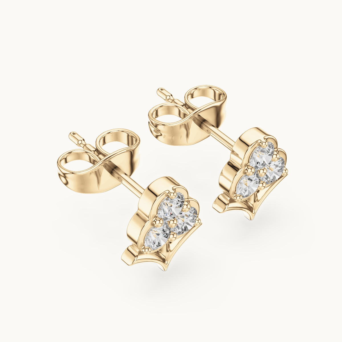 Round lab-grown diamond three-stone trefoil stud earrings in yellow gold, 0.30 CT TW, view 2