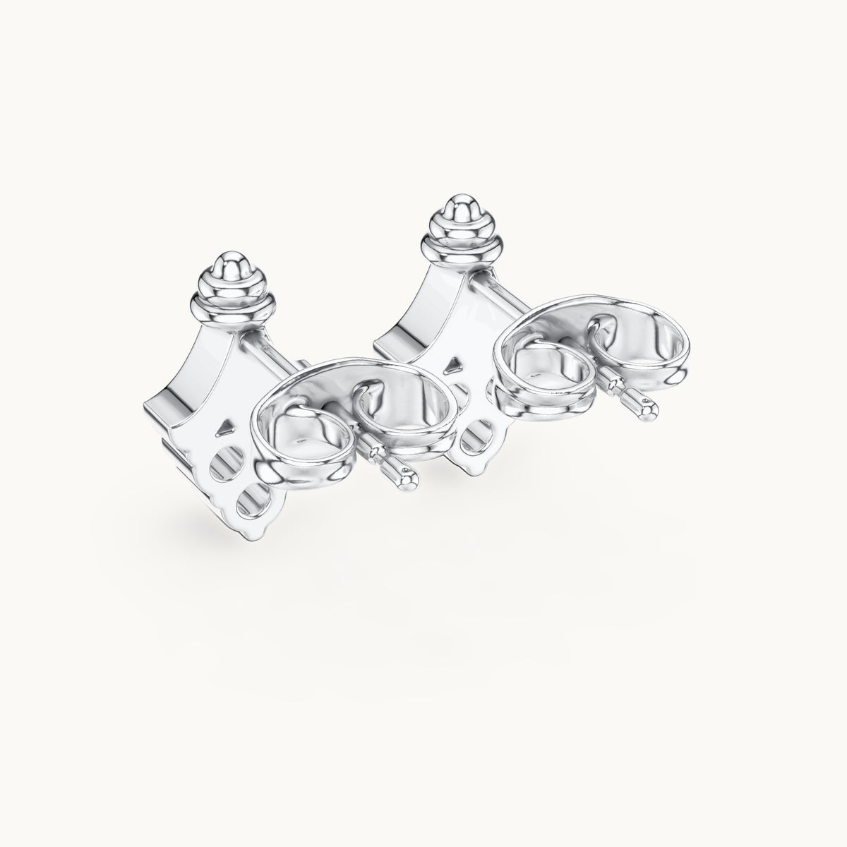 Round lab-grown diamond ornate trio cluster stud earrings in white gold, 0.18 CT TW, view 3
