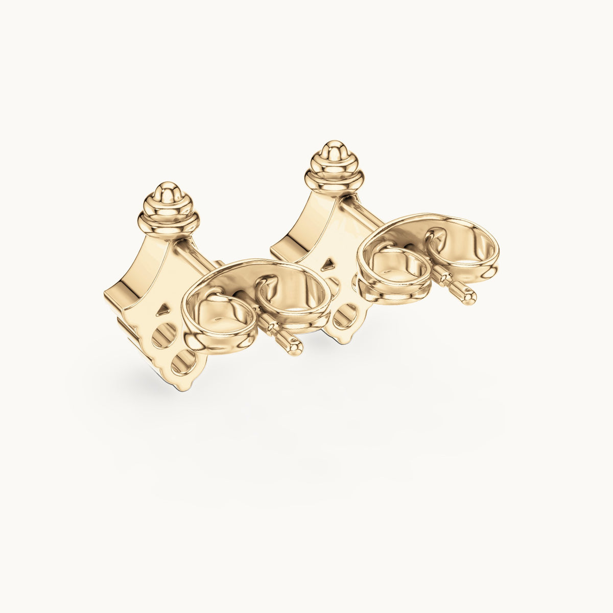Round lab-grown diamond ornate trio cluster stud earrings in yellow gold, 0.18 CT TW, view 3