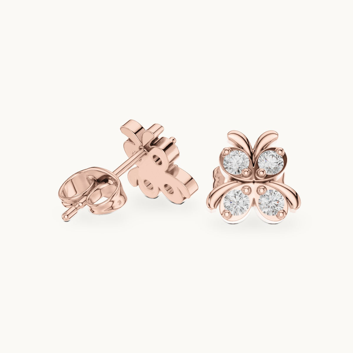 Round lab-grown diamond butterfly stud earrings in rose gold, 0.36 CT TW, view 1