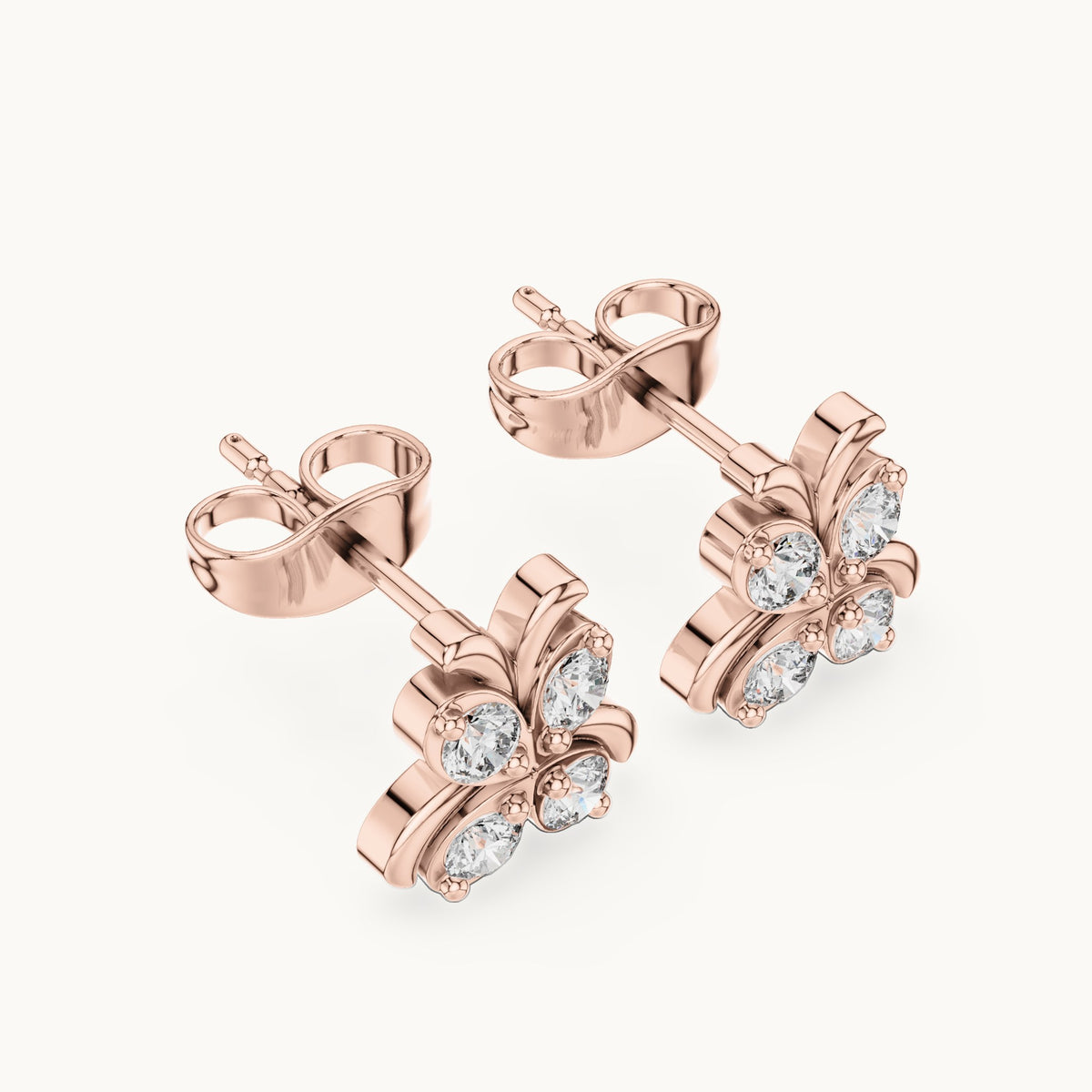 Round lab-grown diamond butterfly stud earrings in rose gold, 0.36 CT TW, view 2