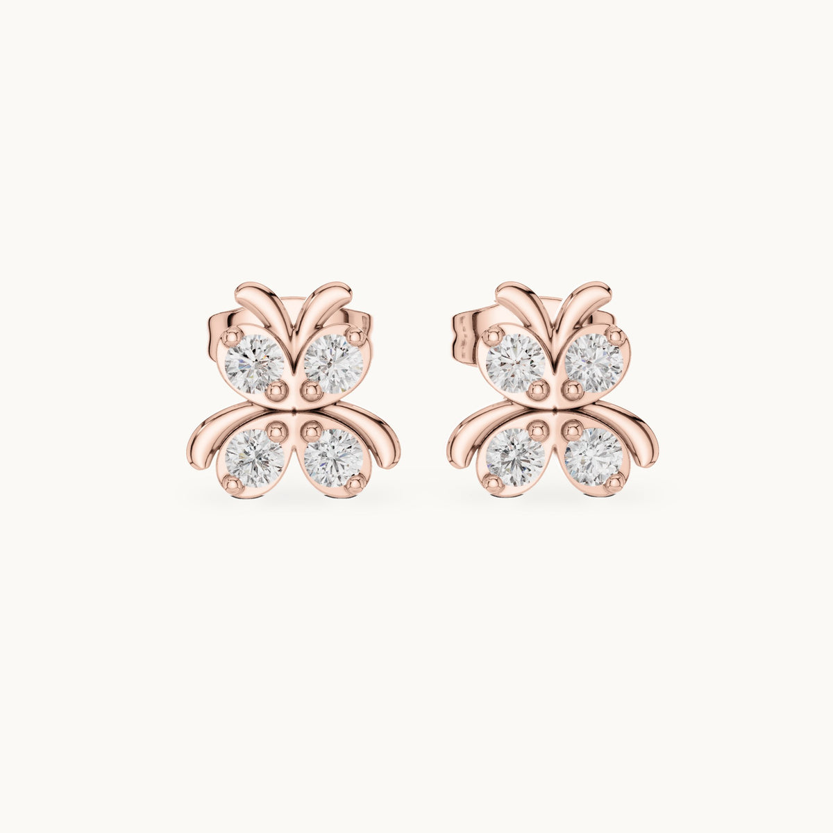 Round lab-grown diamond butterfly stud earrings in rose gold, 0.36 CT TW, view 4