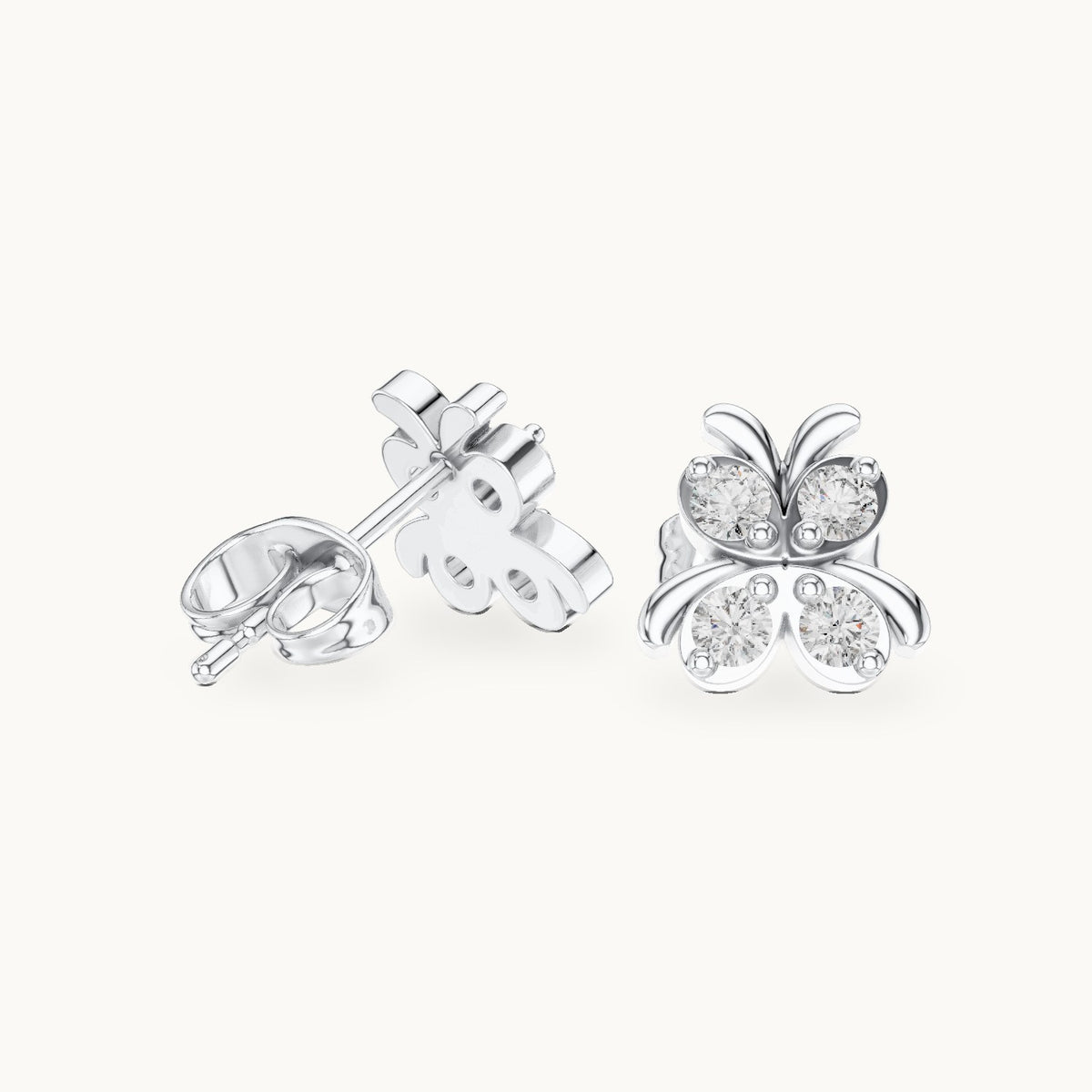 Round lab-grown diamond butterfly stud earrings in white gold, 0.36 CT TW, view 1