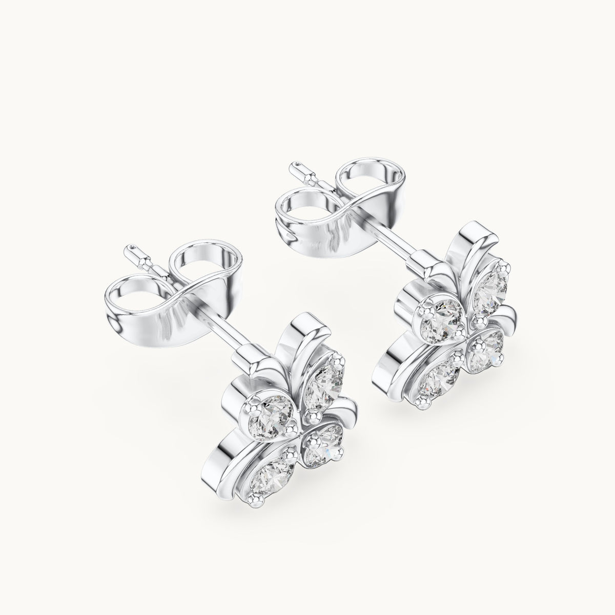 Round lab-grown diamond butterfly stud earrings in white gold, 0.36 CT TW, view 2