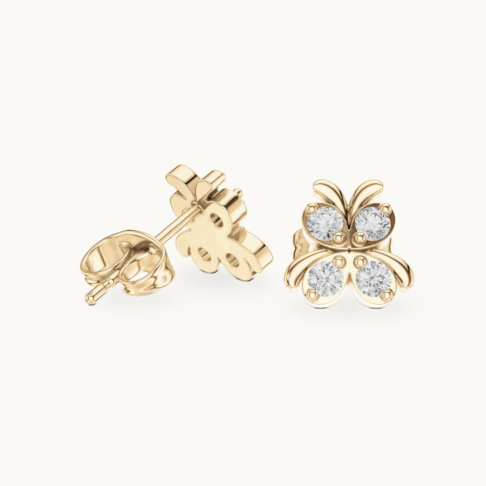 Round lab-grown diamond butterfly stud earrings in yellow gold, 0.36 CT TW, view 1