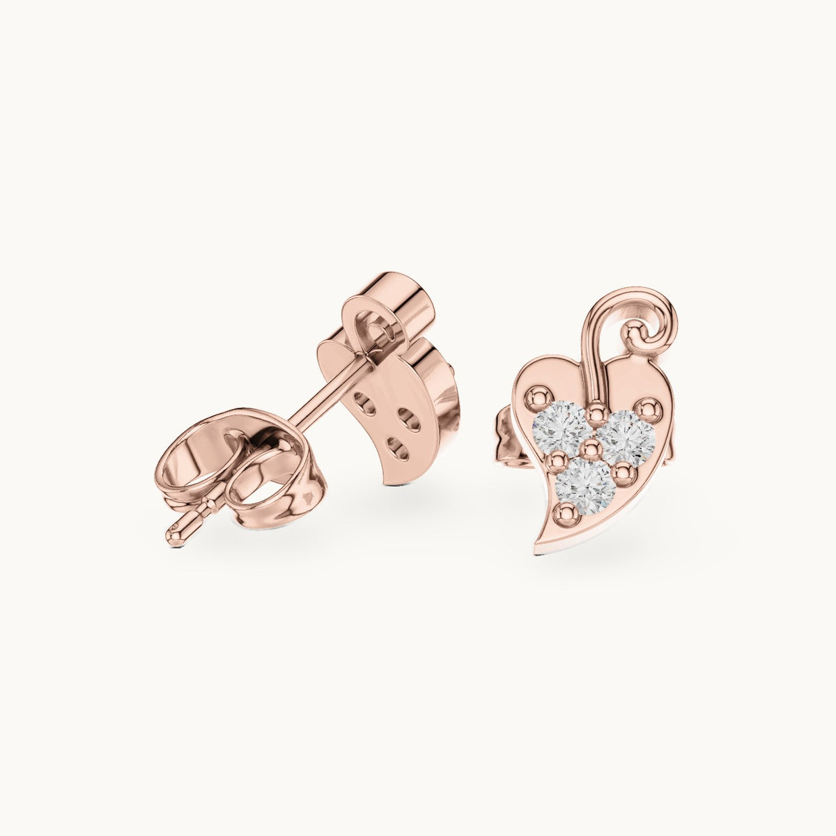 Round lab-grown diamond leaf trio stud earrings in rose gold, 0.21 CT TW, view 1