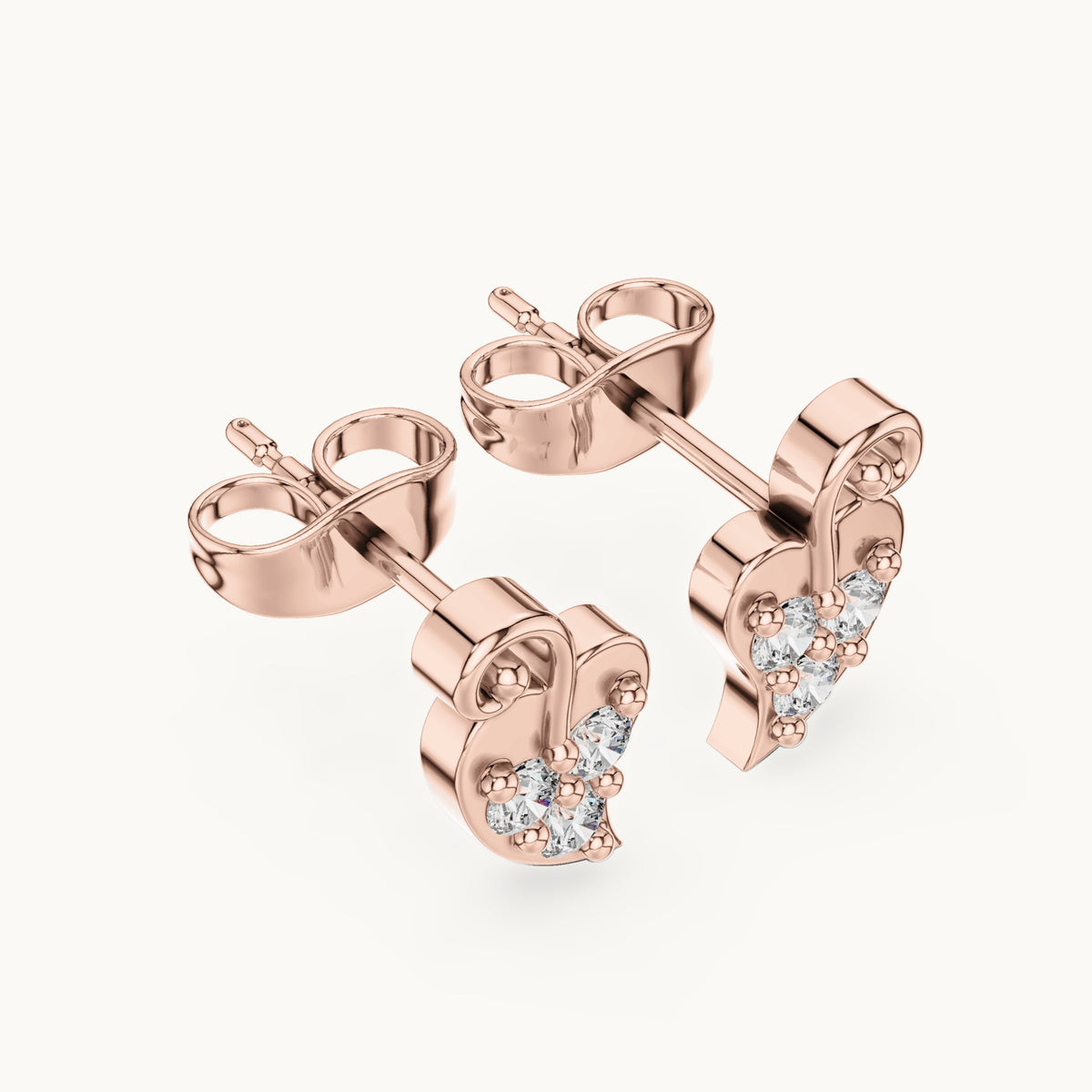 Round lab-grown diamond leaf trio stud earrings in rose gold, 0.21 CT TW, view 2