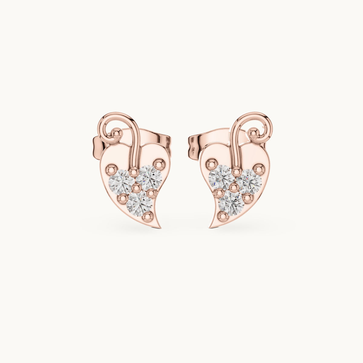 Round lab-grown diamond leaf trio stud earrings in rose gold, 0.21 CT TW, view 4